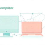 A clean and simple illustration showing basic computer technology elements including a desktop computer, laptop, smartphone, and tablet connected through digital lines, modern flat design, soft colors, beginner technology education theme, white background, high resolution