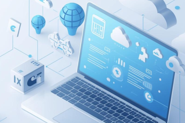 A modern, clean technology concept illustration showing a beginner-friendly scene, including a laptop, smartphone, cloud icons, AI symbols, internet globe, gears, and digital connections. Minimal flat design style, soft blue and white color palette, bright lighting, professional and educational look, no text on image, suitable for technology blog header, high resolution, realistic yet simple visuals.