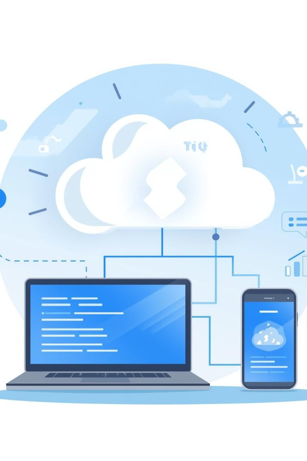 Cloud computing concept illustration showing devices connected to online cloud services