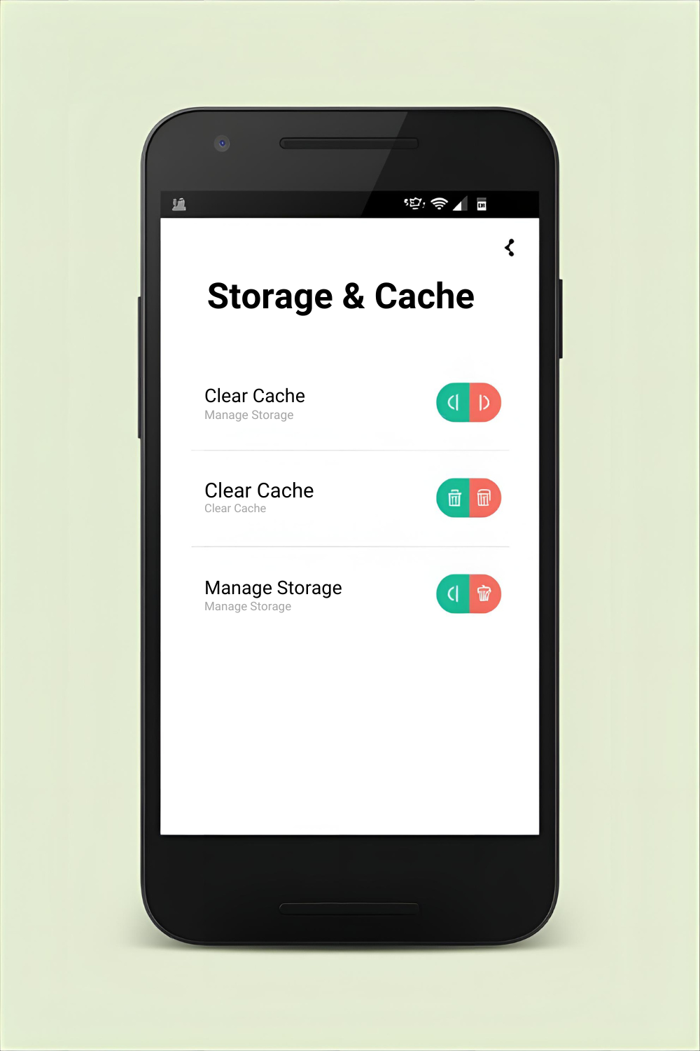 Android smartphone showing settings screen with option to clear cached data for faster performance