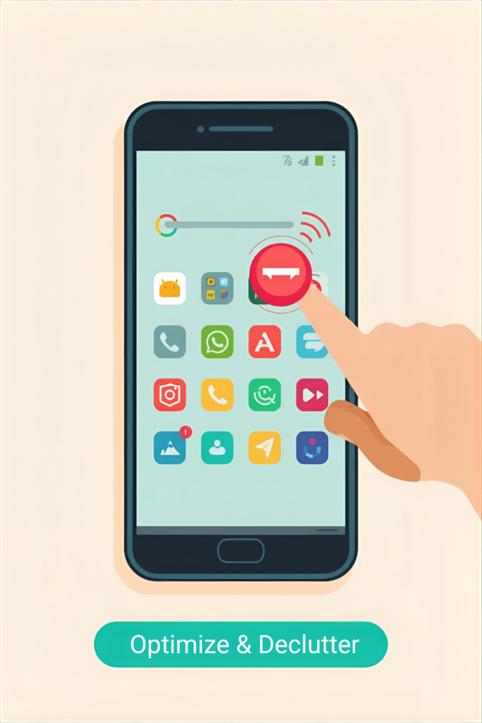 User uninstalling unused apps on Android phone to free up storage and speed up the device