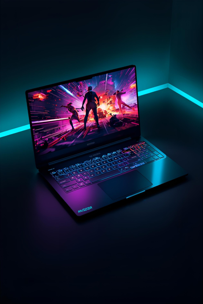 Best gaming laptop 2026 on a sleek desk with RGB keyboard and high-end AAA game displayed on screen, showcasing top gaming performance.