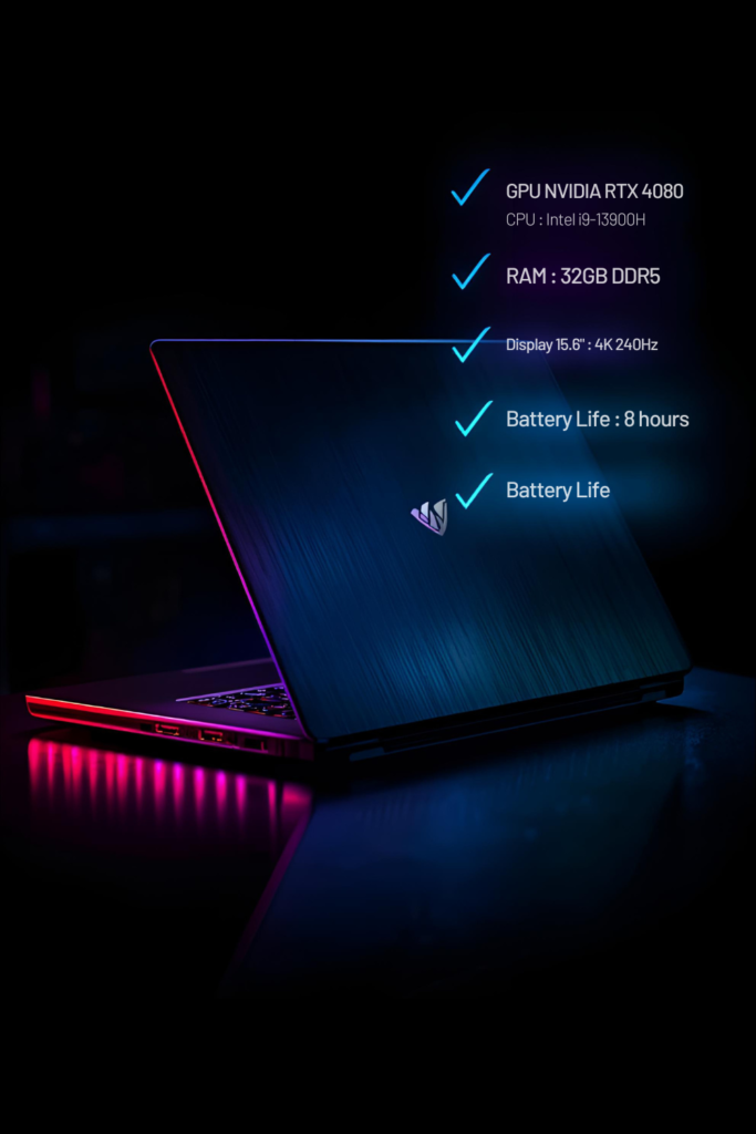 Guide to choosing the best gaming laptop 2026 showing laptop with spec comparison, performance checklist, and portability considerations.